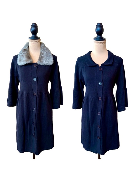 Requirements Sweaters - NWT Wool Blend Sweater Dress Coat w/Removable Faux Fur Collar (L)